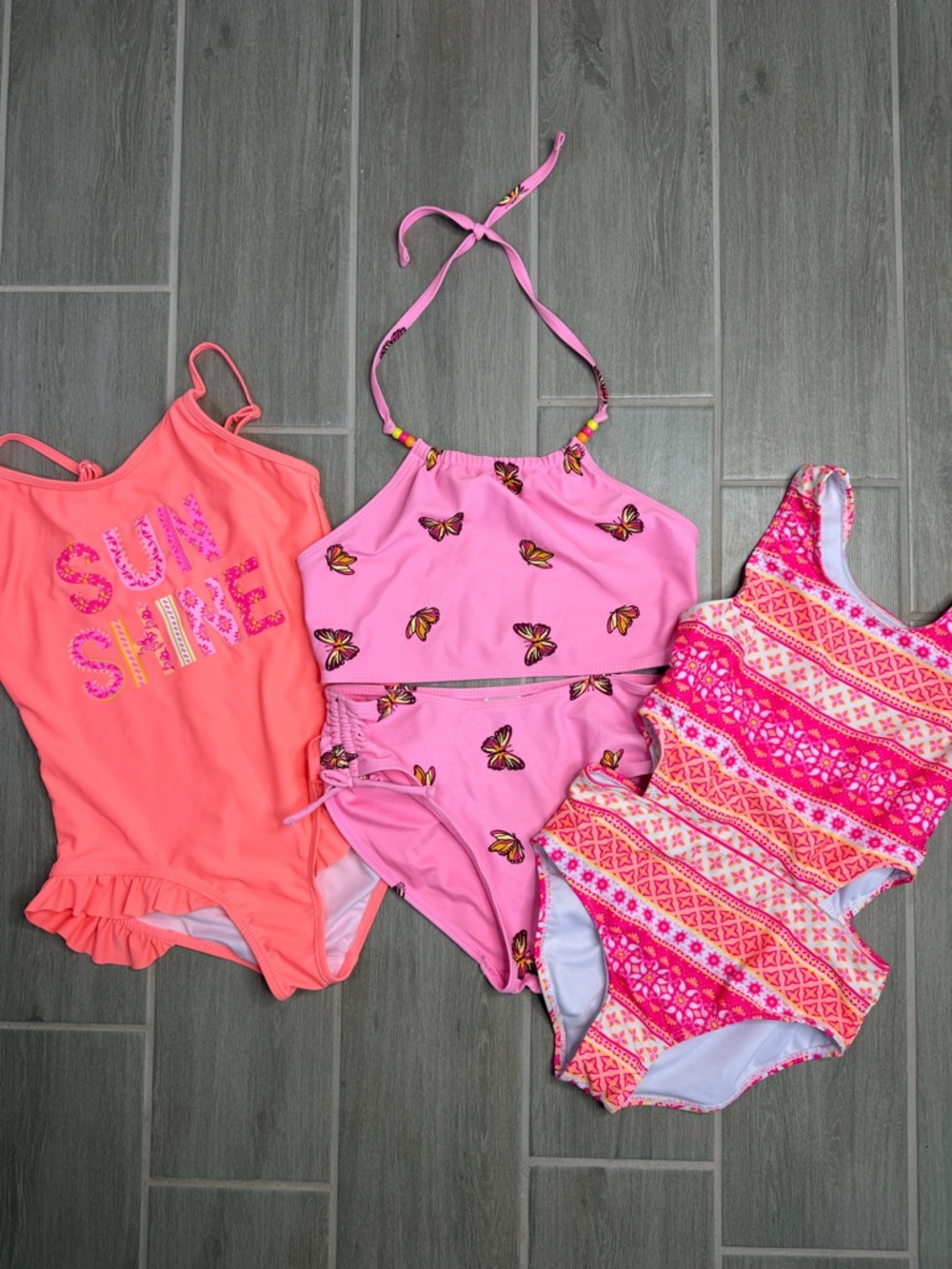 Girls 3-Piece Swimsuit Bundle - Butterfly & Sunshine Prints